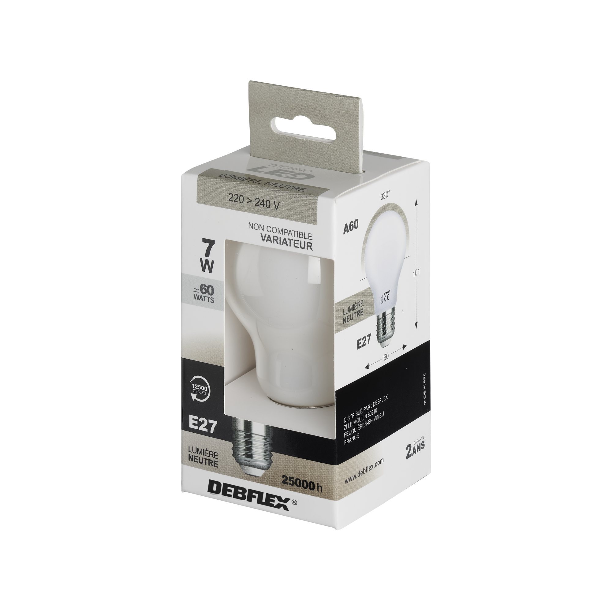 AMPOULE A60 FILAMENT VERRE BLANC E27 6,5W 4000K 800LM