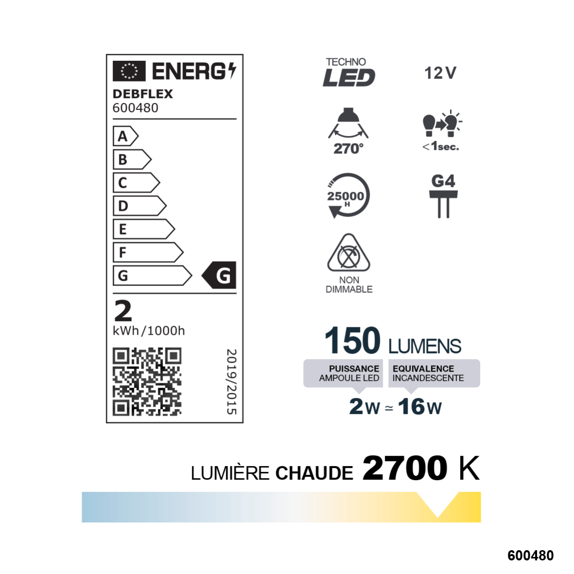 AMPOULE SMD BLANC G4 2W 2700K 220LM