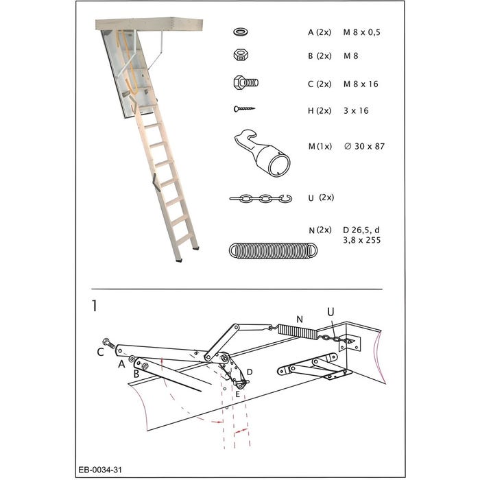 Escalier escamotable Complete - 110x60cm - 280cm hauteur 1