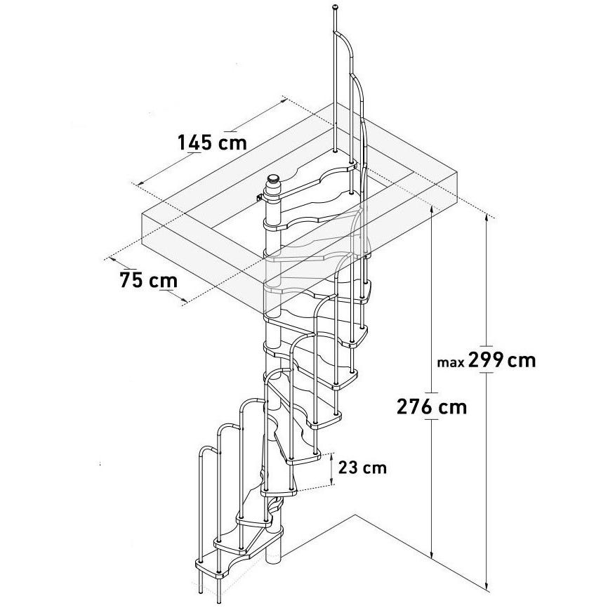 HandyStairs Escalier en colimaçon "Alpha" - hauteur 299 cm - Cage d'escalier 145x75 cm - 12 marches en pin 1