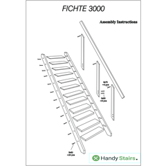 HandyStairs escalier droite "Fichte" - Largeur 55cm - Hauteur 286cm - 12 marches en pin - Avec main courante 2