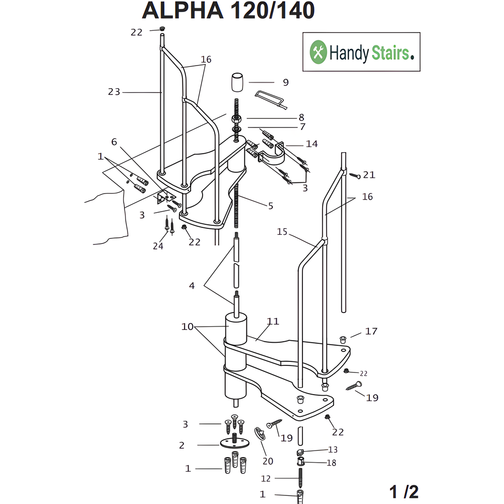 HandyStairs escalier en colimaçon gain de place "Alpha" - hauteur 299 cm - Cage d'escalier 125x65 cm - 12 marches en pin 3