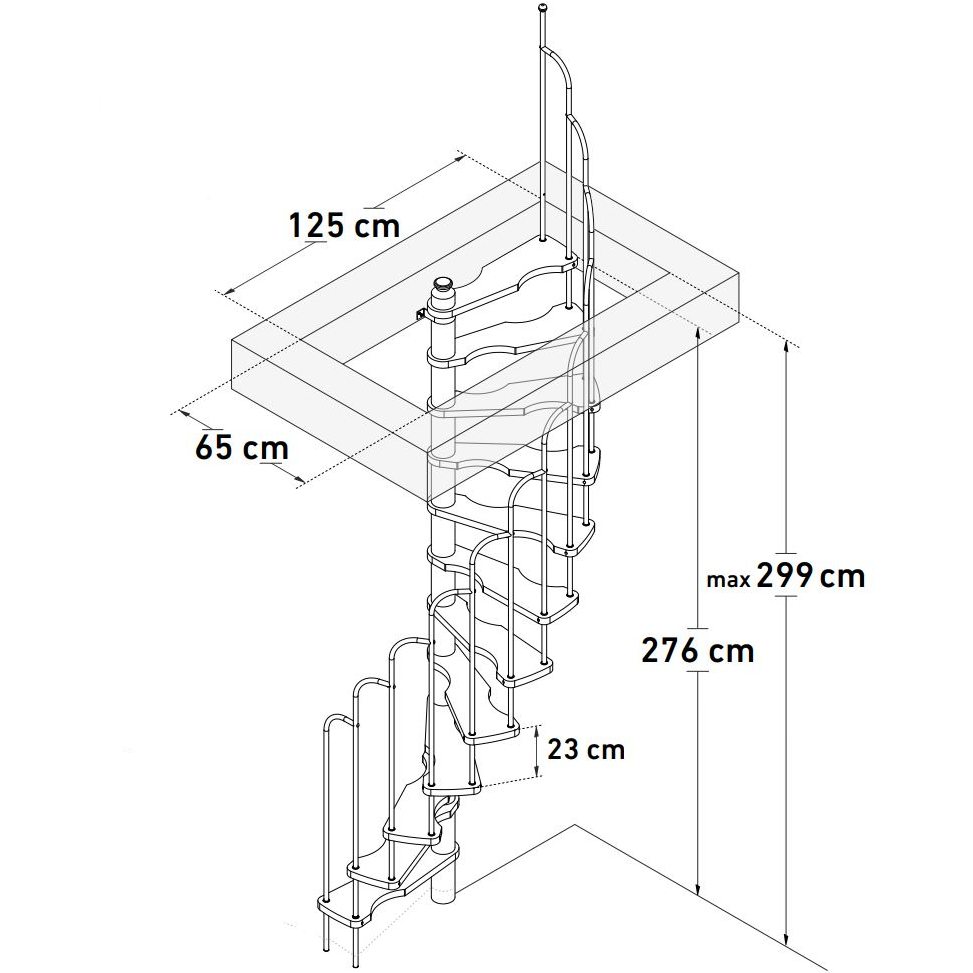 HandyStairs escalier en colimaçon gain de place "Alpha" - hauteur 299 cm - Cage d'escalier 125x65 cm - 12 marches en pin 1