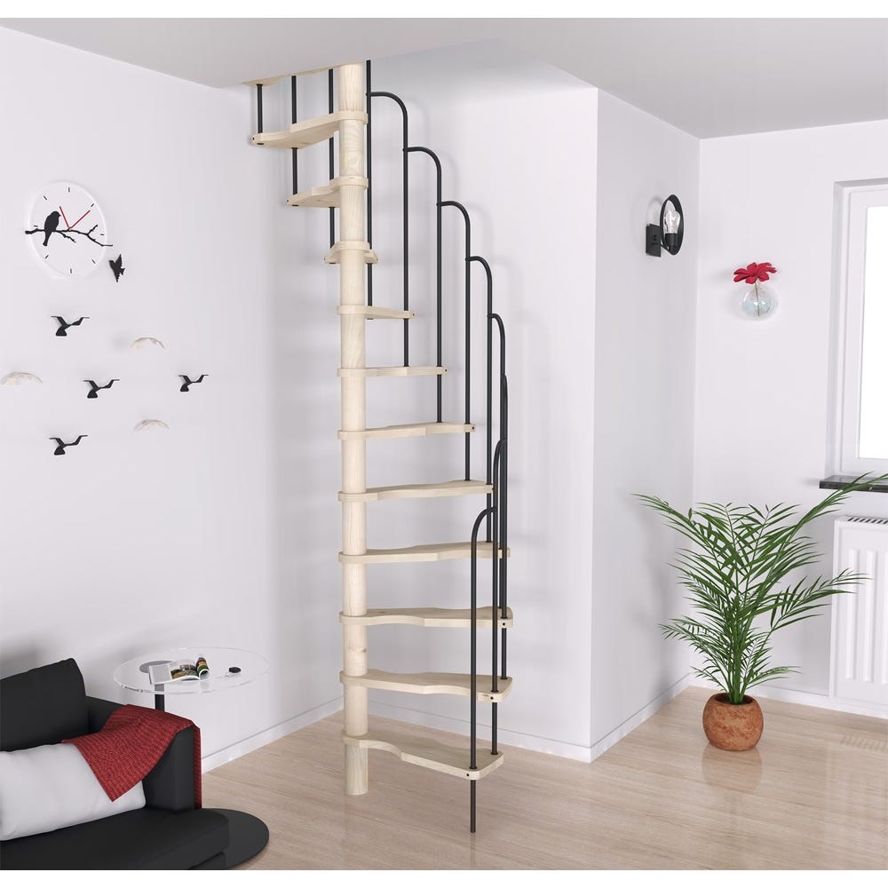HandyStairs escalier en colimaçon gain de place "Alpha" - hauteur 299 cm - Cage d'escalier 125x65 cm - 12 marches en pin 2