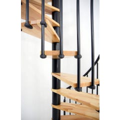 Escalier colimaçon Cadance - Diamètre 120 cm - Métal noir avec marches en hêtre - Main courante PVC noir 1