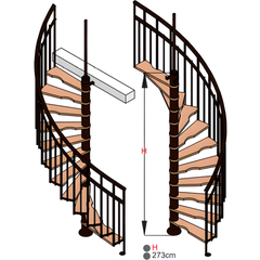 HandyStairs escalier colimaçon "Siena" - Ø 145 cm - Charnière à droite - Hauteur 273 cm - 12 marches en hêtre - Noir 1