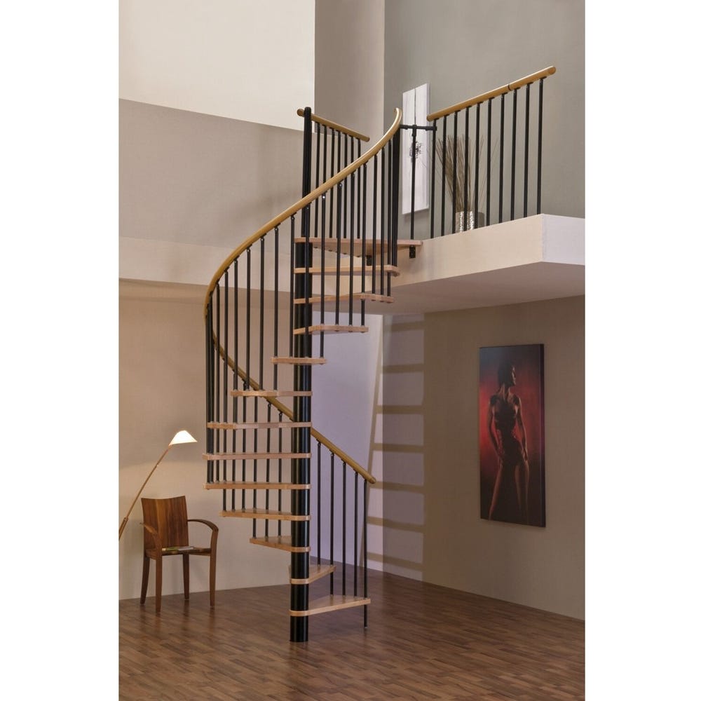 Escalier colimaçon HandyStairs "Spiral Wood" - ? 160 cm - hauteur 309 cm - 12 marches en hêtre laqué 0