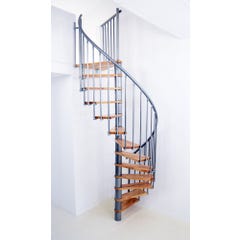 Escalier en colimaçon cadence - diamètre 120cm - métal gris avec marches en hêtre et rampe en PVC 0