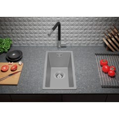 Evier Cuisine en Granit Gris, 26 x 47 cm, Lavabo 1 bac + Kit de Vidage, Évier à Encastrer de Primagran 3