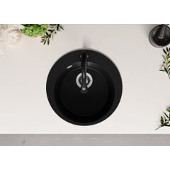Evier Cuisine en Granit Rond Noir Metallic, 50 x 50 cm, Lavabo 1 bac + Kit de Vidage, Évier à Encastrer de Primagran 7