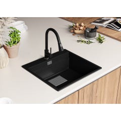 Evier Cuisine en Granit Noir, 58 x 53 cm, Lavabo 1 bac + Kit de Vidage, Évier à Encastrer de Primagran 3