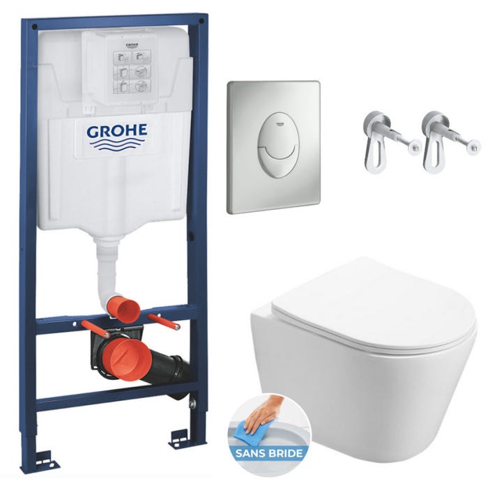 Grohe Pack WC Bâti-support + WC Swiss Aqua Technologies Infinitio sans bride fixation invisible + Plaque chrome mat 0