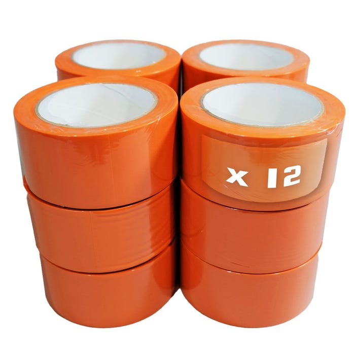 Lot de 12 Rubans adhésifs PVC orange bâtiment 50 mm x 33 m - Rouleau adhésif TECPLAST 0