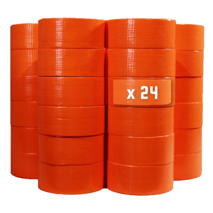 Lot de 24 Rubans adhésifs toilés orange 50 mm x 33 m - Rouleau adhésif TECPLAST pour fixer les bâches, fils et câbles 0