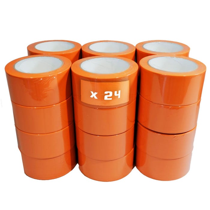 Lot de 24 Rubans adhésifs PVC orange bâtiment 50 mm x 33 m - Rouleau adhésif TECPLAST 0