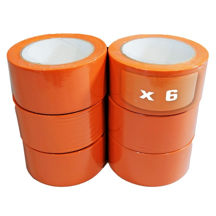 Lot de 6 Rubans adhésifs PVC orange bâtiment 50 mm x 33 m - Rouleau adhésif TECPLAST 0