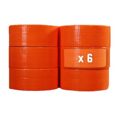 Lot de 6 Rubans adhésifs toilés orange 50 mm x 33 m - Rouleau adhésif TECPLAST pour fixer les bâches, fils et câbles