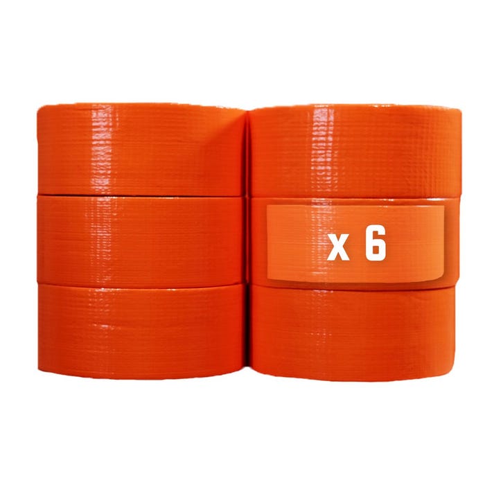 Lot de 6 Rubans adhésifs toilés orange 50 mm x 33 m - Rouleau adhésif TECPLAST pour fixer les bâches, fils et câbles 0