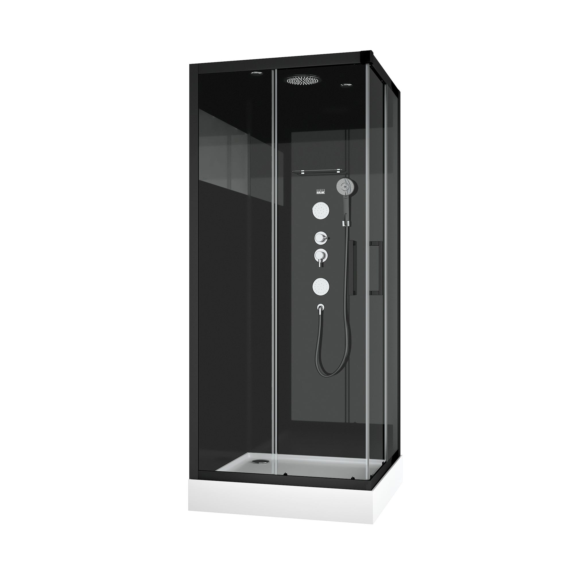 Cabine de douche Hydromassante 90x90x215 cm - Fond Noir avec Bande Miroir - WEB MIRROR 2