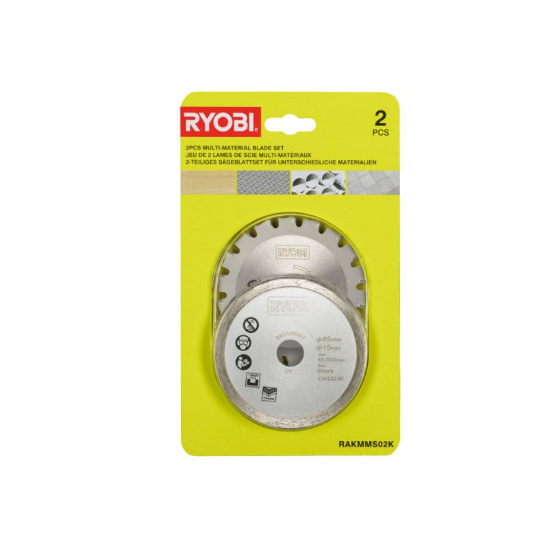 Pack RYOBI - Scie multi matériaux R18MMS-0 - 18V One+ 85mm - 2 lames - Sans batterie ni chargeur - Kit 2 lames bois / métal / carrelage - RAKMMS02K 4