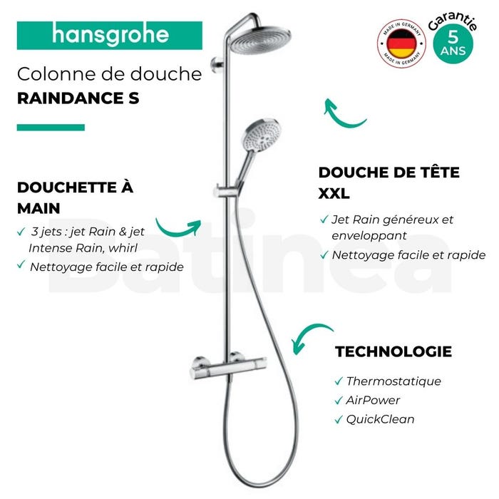 Colonne de douche thermostatique HANSGROHE Raindance S 240 chromée + nettoyant Briochin 3
