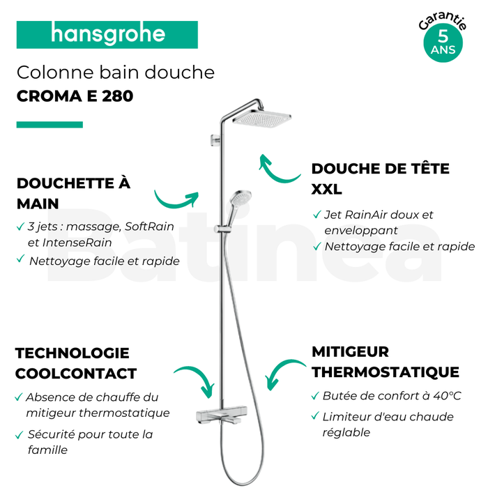 Colonne bain douche thermostatique HANSGROHE Croma E 280 chromée + nettoyant Briochin 3