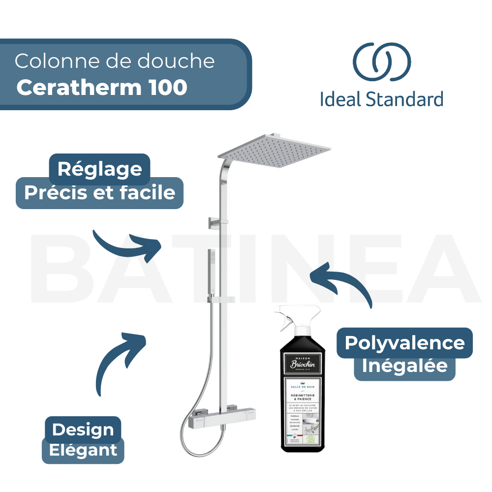 Colonne douche thermostatique IDEAL STANDARD Ceratherm C100 + Nettoyant BRIOCHIN Ecocert 3