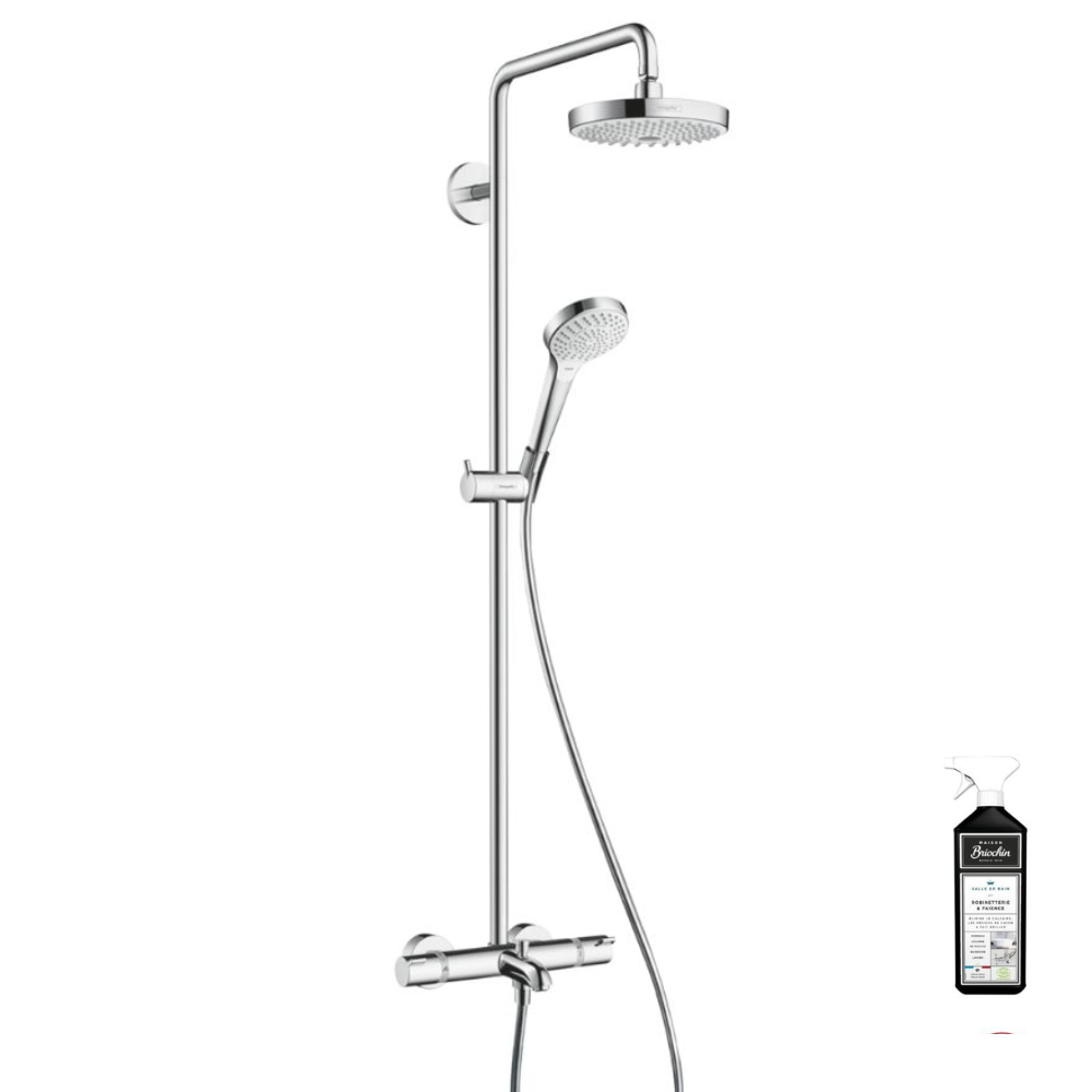 Colonne bain douche thermostatique HANSGROHE Croma Select E 180 blanc et chromée + nettoyant Briochin 0