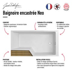 Baignoire bain douche antidérapante JACOB DELAFON Neo, blanc mat 150 x 80, gauche 3