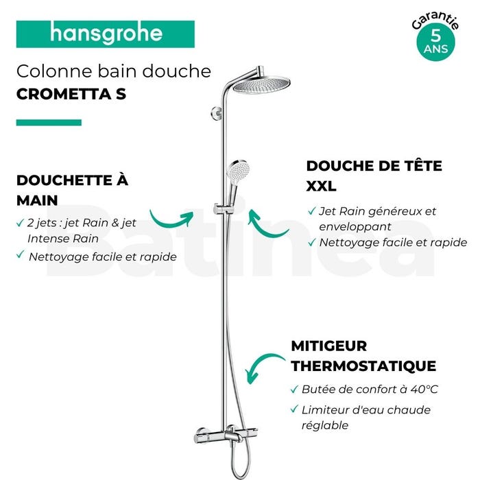 Colonne bain douche thermostatique HANSGROHE Crometta S 240 chromé + nettoyant Briochin 3