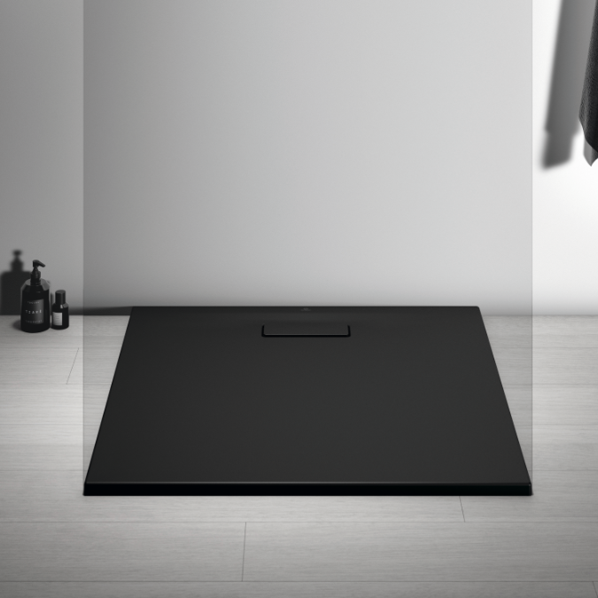 IDEAL STANDARD Receveur 80 X 80 Ultra Flat New acrylique carre noir mat bonde incluse 1