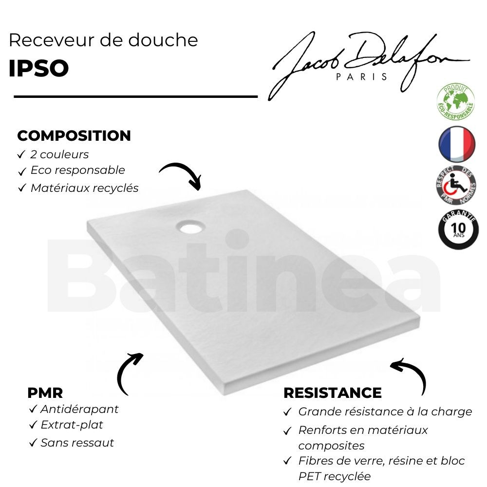 Receveur douche JACOB DELAFON Ipso 80x80 + paroi porte pivotante angle