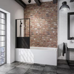 Schulte Pare-baignoire rabattable, paroi de baignoire 1 volet, écran pivotant, verre anticalcaire sérigraphié atelier, 5 mm, 70 x 130 cm, profilé noir