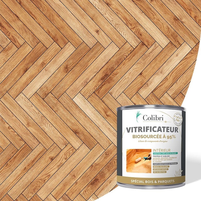 Vitrificateur biosourcé à 95% pour parquets, planchers, escaliers et boiseries, incolore, 0,75L 0