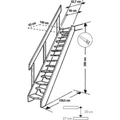 HandyStairs Escalier de meunier "Torino" avec main courante - largeur 62 cm - hauteur 280 cm - 13 marches en pin 1