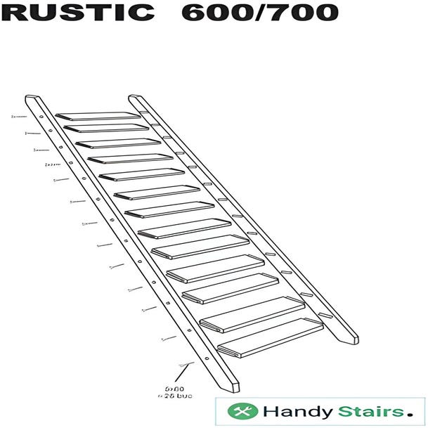 HandyStairs escalier droit "Rustic60" - Largeur 60cm - Hauteur 280cm - 13 marches en bois de pin (30mm) 3