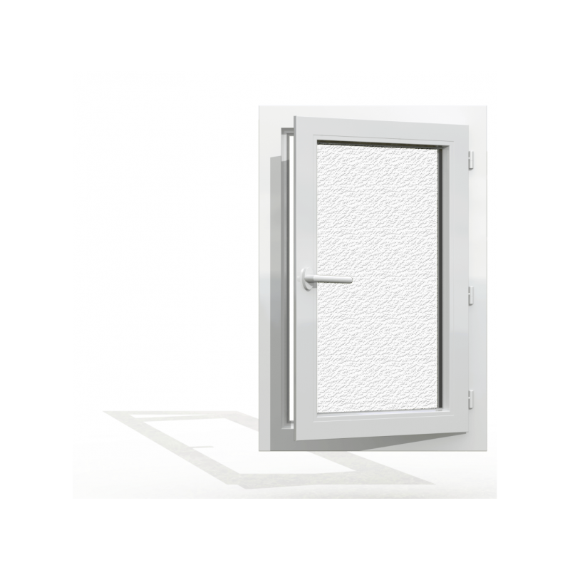 Fenêtre PVC 1 vantail H 60 x L 50 cm OF avec poignée verre brouillé tirant droit 1