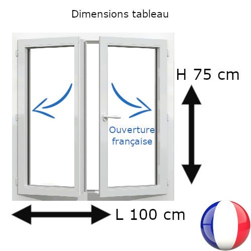 Fenêtre PVC 2 vantaux H 75 x L 100 cm OF avec poignée 0
