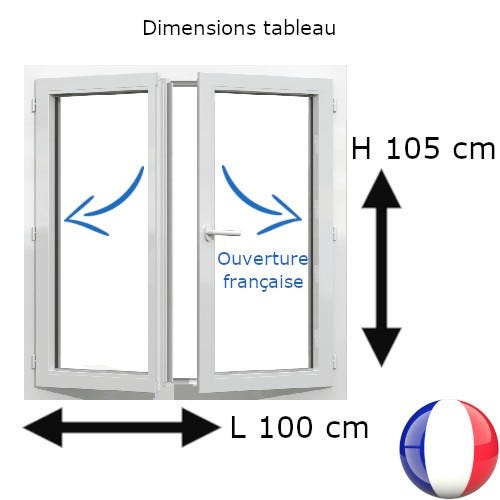 Fenêtre PVC 2 vantaux H 105 x L 100 cm OF avec poignée 0