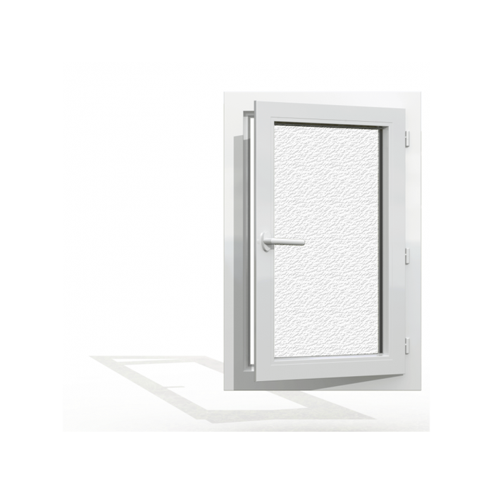 Fenêtre PVC 1 vantail H 75 x L 60 cm OF avec poignée verre brouillé tirant droit 1