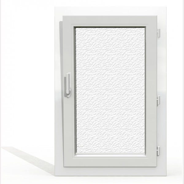 Fenêtre PVC 1 vantail H 95 x L 60 cm OB avec poignée verre brouillé tirant droit 1
