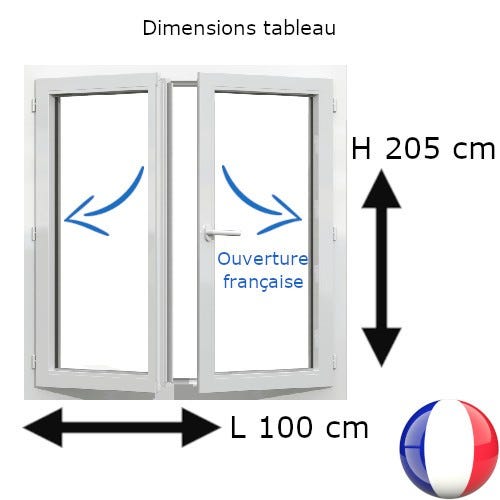 Fenêtre PVC 2 vantaux H 205 x L 100 cm OF avec poignée 0