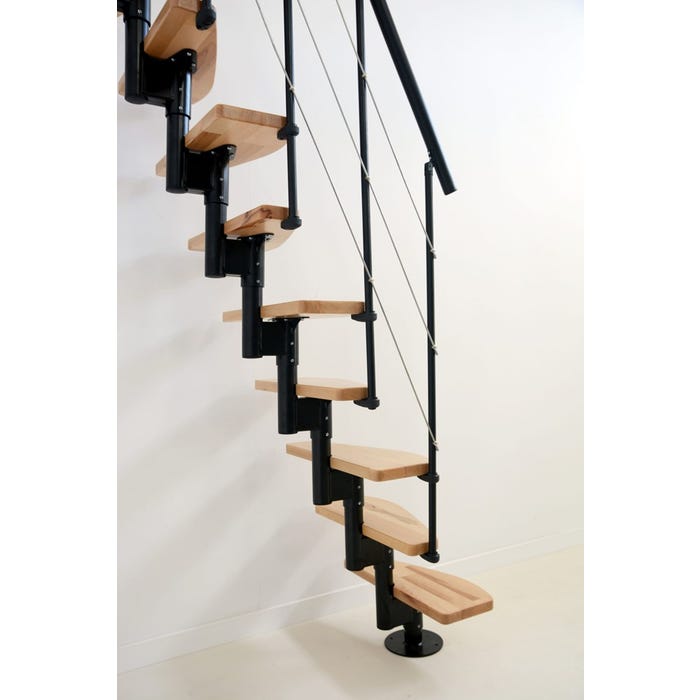Escalier polyvalent gain de place "NIZZA" - Métal noir avec marches en hêtre - Largeur 63cm - Hauteur maximum 294 1