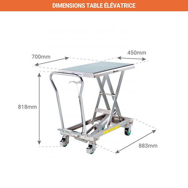 Table élévatrice manuelle inox - Charge max 150kg - 855007645 1
