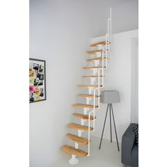 Escalier polyvalent gain de place "MONACO" - Métal blanc avec marches en hêtre - Largeur 64cm - Hauteur maximum 316cm 0