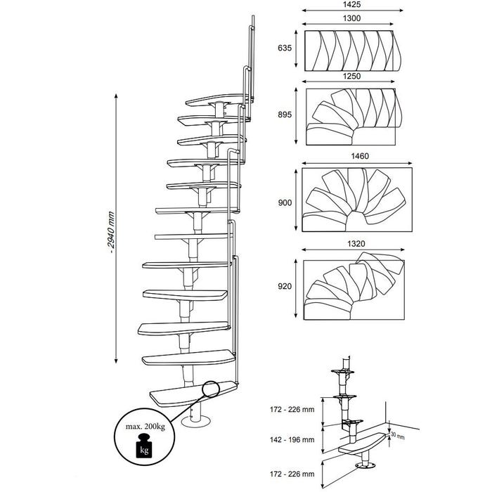 Escalier polyvalent gain de place "MONACO" - Métal blanc avec marches en hêtre - Largeur 64cm - Hauteur maximum 316cm 1