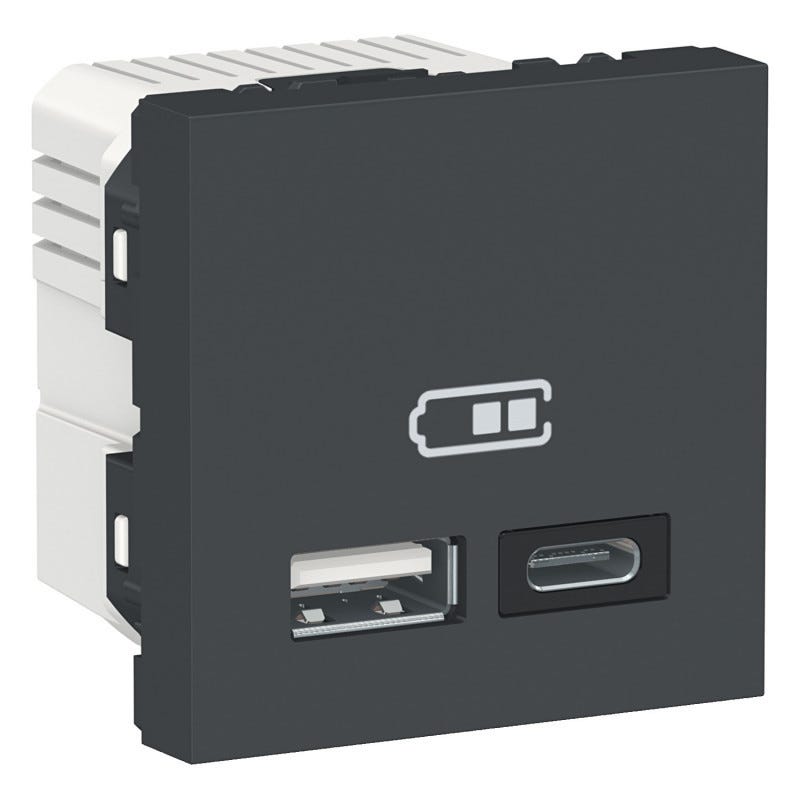 chargeur usb - double - 2 modules - anthracite - schneider unica nu341854 0