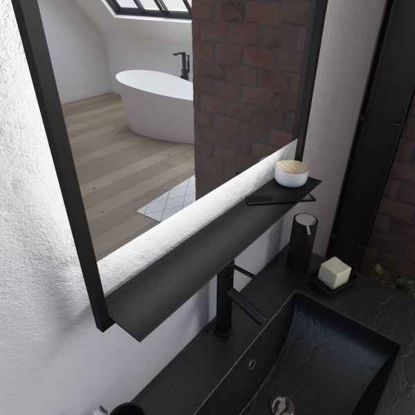 Aurlane Miroir salle de bain avec eclairage LED et contour noir