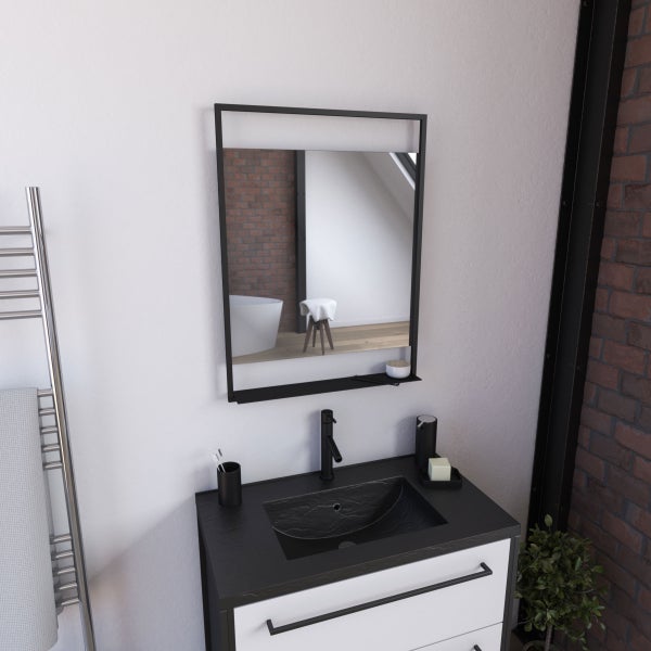 Miroir salle de bain LED auto-éclairant 60x80cm - laqué noir mat - FRAMED MIRROR LED 4