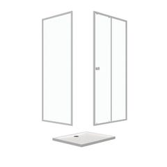 Pack porte de douche Coulissante blanc 100X185 cm + paroi de retour 80cm + receveur à poser - WHITY 2